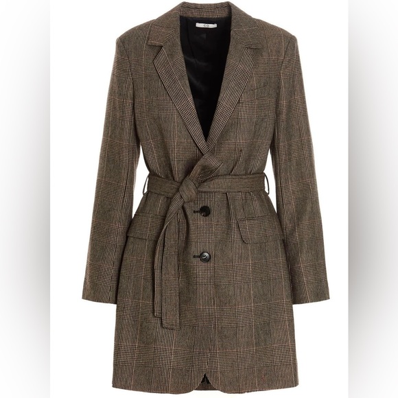 CO Belted Glen Plaid Longline Blazer Coat in Italian Wool - Size L - Picture 4 of 16